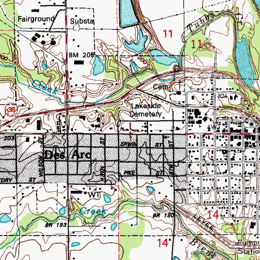 Topographic Map of Des Arc Ambulance Service, AR