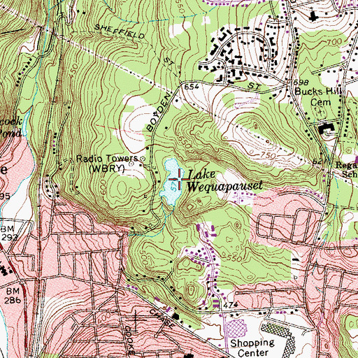 Topographic Map of Lake Wequapauset, CT