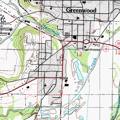 Topographic Map of Sebastian County Emergency Medical Services Greenwood, AR