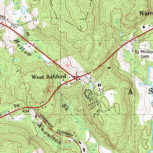 Topographic Map of West Ashford, CT
