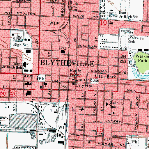 Topographic Map of Blytheville C B Emergency Squad, AR