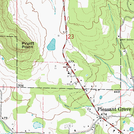 Topographic Map of Pleasant Grove Fire and Rescue, AR