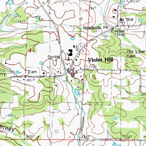 Topographic Map of Franklin Volunteer Fire and Rescue Violet Hill, AR