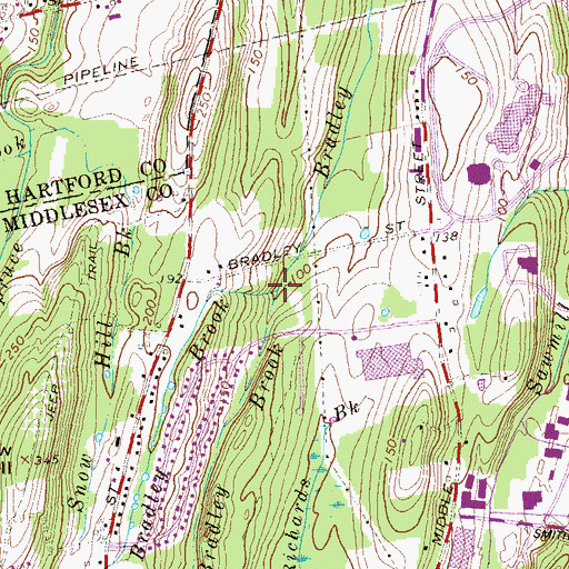 Topographic Map of West Bradley Brook, CT
