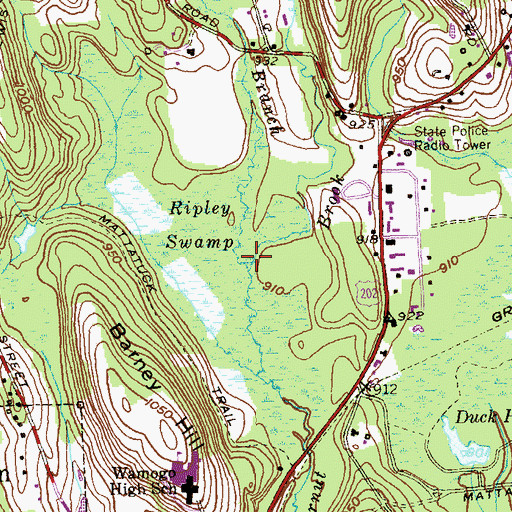 Topographic Map of West Branch Butternut Brook, CT