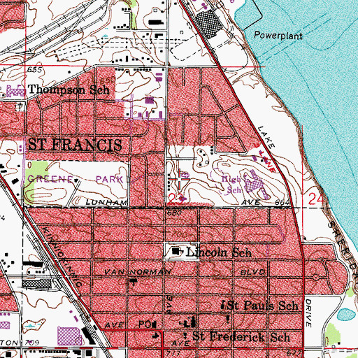 Topographic Map of Saint Francis Memorial Park, WI