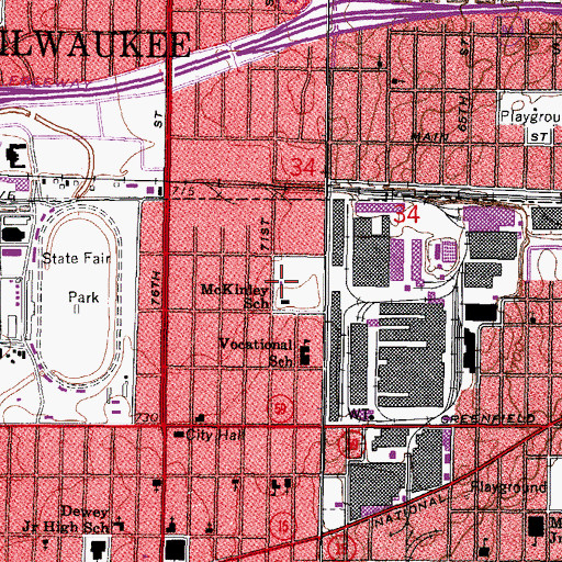 Topographic Map of McKinley Fieldhouse, WI