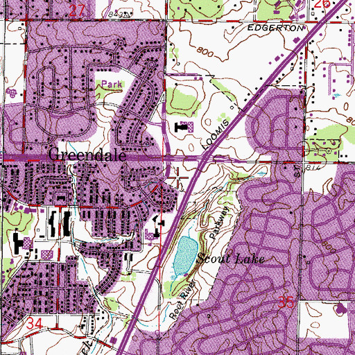 Topographic Map of Greendale Fire Department, WI