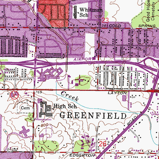 Topographic Map of Greenfield Police Department, WI