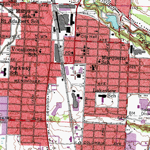 Topographic Map of South Milwaukee Fire Department, WI