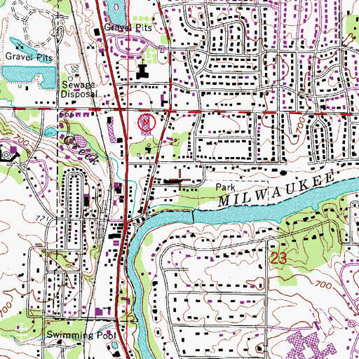 Topographic Map of Thiensville City Hall, WI