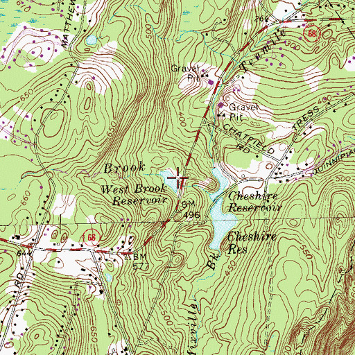 Topographic Map of West Brook Reservoir, CT