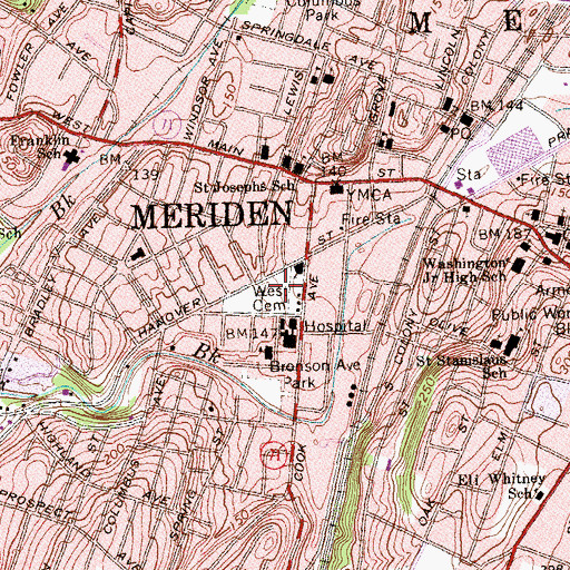 Topographic Map of West Cemetery, CT