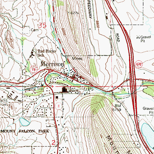 Topographic Map of Morrison Community Church, CO