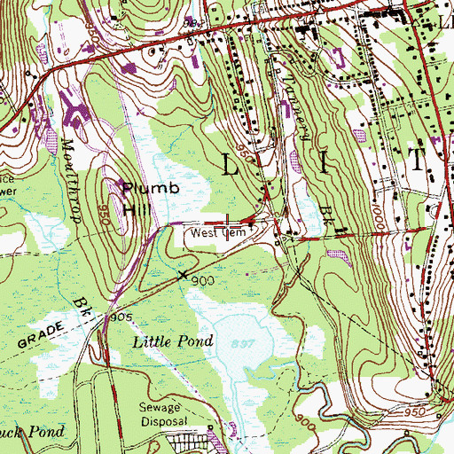 Topographic Map of West Cemetery, CT