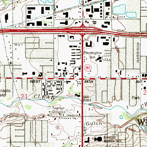Topographic Map of Jefferson Avenue United Methodist Church, CO