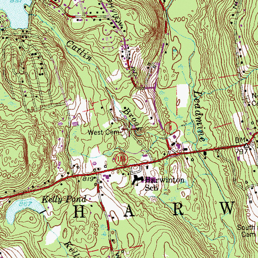 Topographic Map of West Cemetery, CT