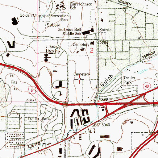 Topographic Map of Golden Cemetery, CO