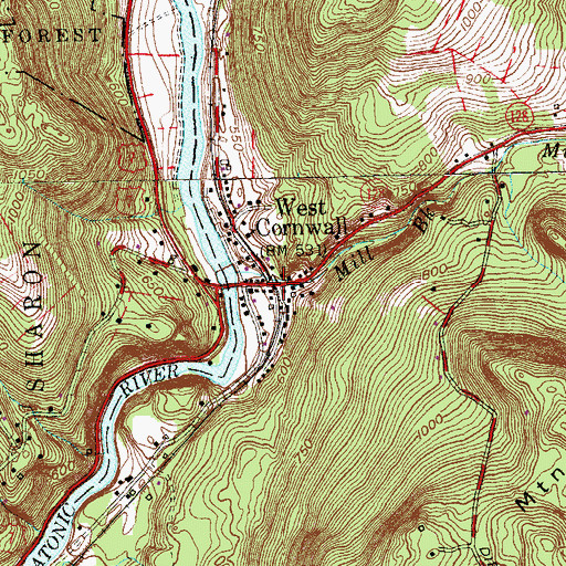 Topographic Map of West Cornwall, CT