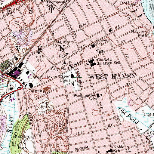 Topographic Map of West Haven Green Cemetery, CT