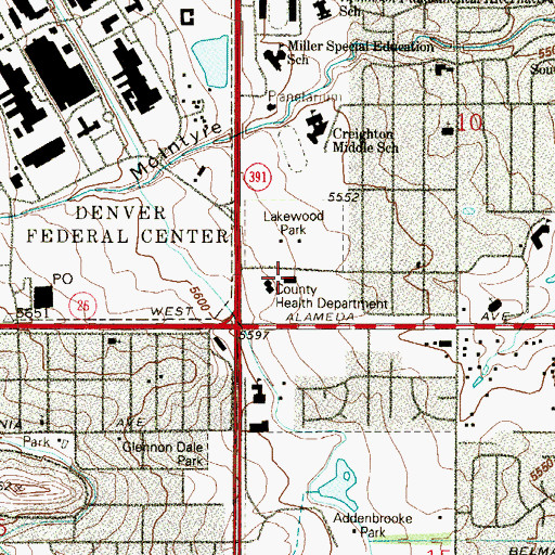 Topographic Map of Jefferson County Health Department Lakewood Clinic, CO