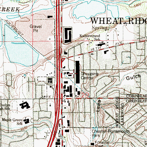 Topographic Map of Applewood Village Shopping Center, CO
