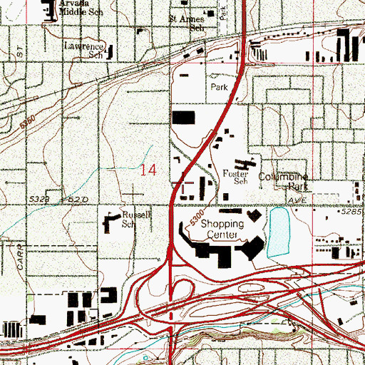 Topographic Map of Arvada Centerplace Shopping Center, CO