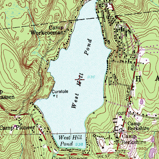 Topographic Map of West Hill Pond, CT