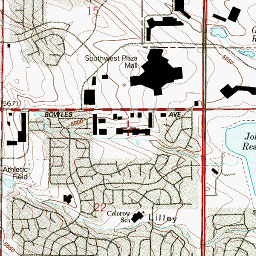 Topographic Map of Bowles Avenue Market Shopping Center, CO