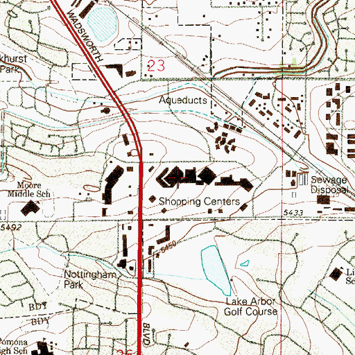 Topographic Map of Brookhill Shopping Center, CO