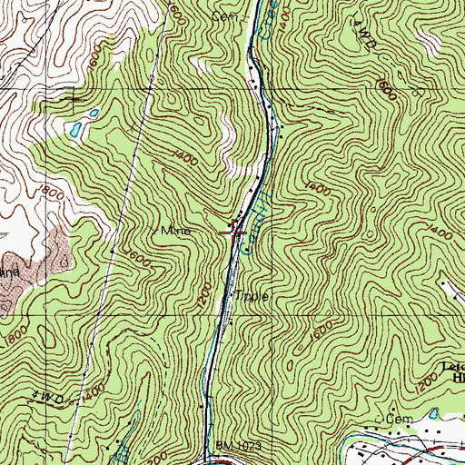 Topographic Map of Back Hollow, KY