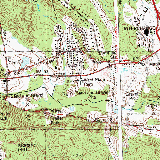 Topographic Map of West Plains Cemetery, CT