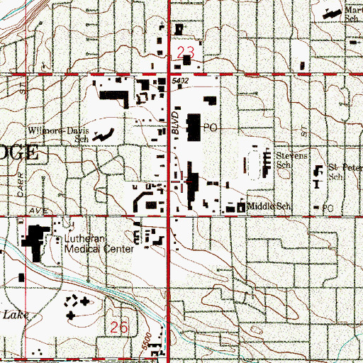 Topographic Map of Wheat Ridge Marketplace Shopping Center, CO