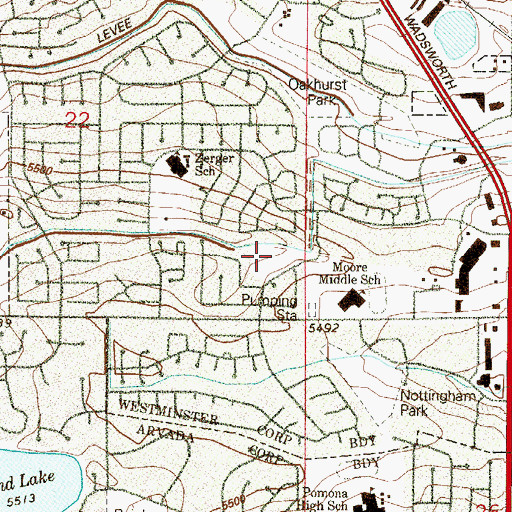 Topographic Map of Dover Square Park, CO