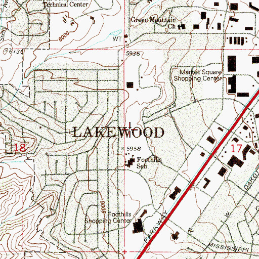 Topographic Map of Foothills Park, CO