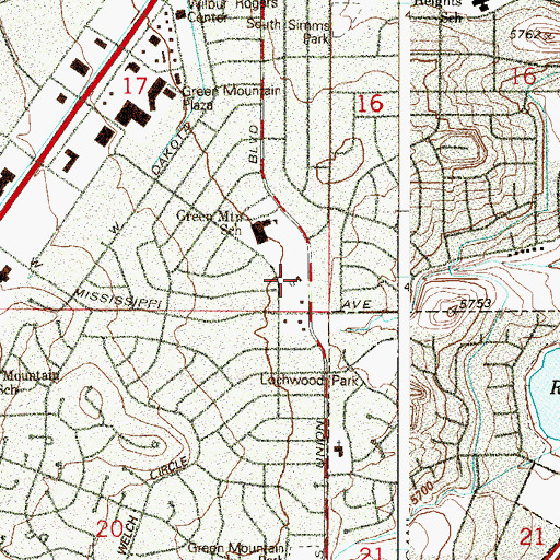 Topographic Map of Green Mountain Village Park, CO