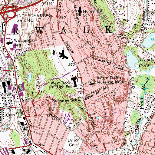 Topographic Map of West Rocks Middle School, CT