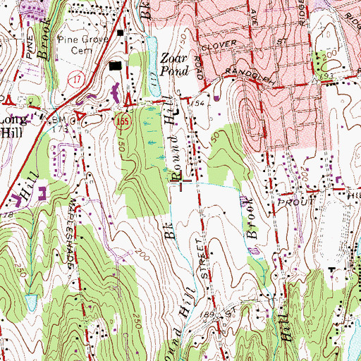 Topographic Map of West Round Hill Brook, CT