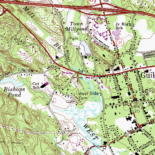 Topographic Map of West Side Cemetery, CT