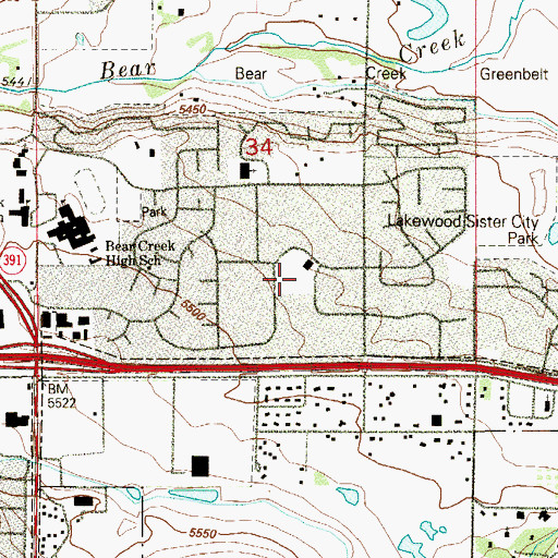 Topographic Map of Jefferson Green Park, CO