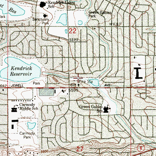 Topographic Map of Jewell Park, CO