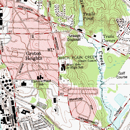 Topographic Map of West Side Middle School, CT