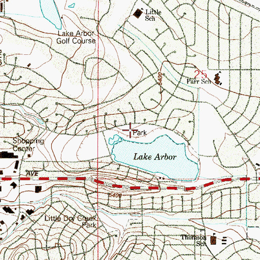 Topographic Map of Lake Arbor Park, CO