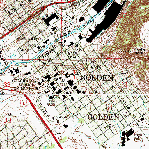 Topographic Map of Foothills Art Center, CO