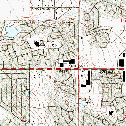 Topographic Map of Westridge Square Shopping Center, CO