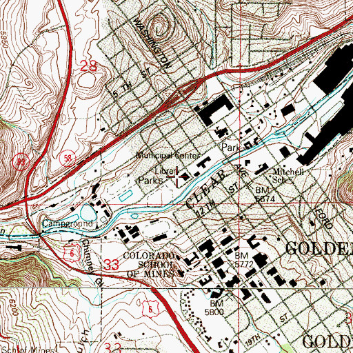 Topographic Map of Golden Branch Jefferson County Public Library, CO