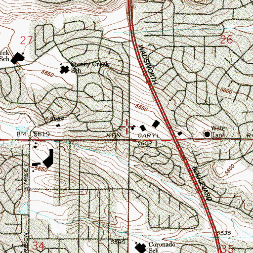 Topographic Map of Ken Caryl Baptist Church, CO