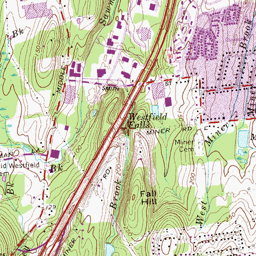 Topographic Map of Westfield Falls, CT