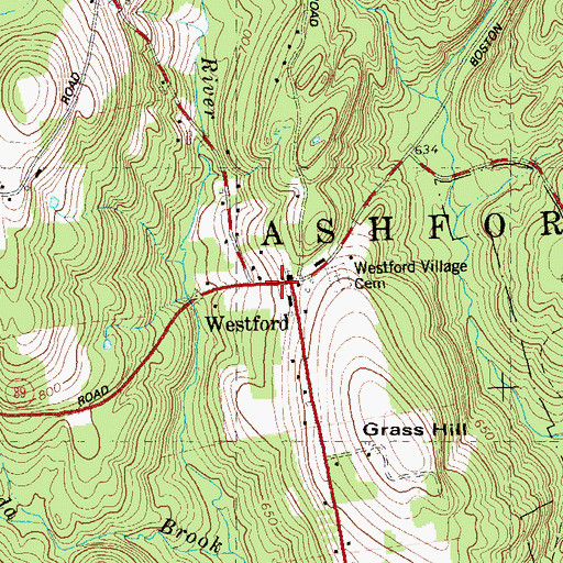 Topographic Map of Westford, CT