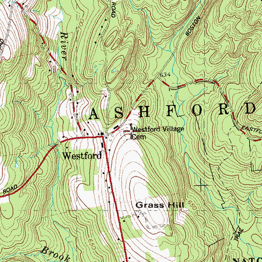 Topographic Map of Westford Village Cemetery, CT
